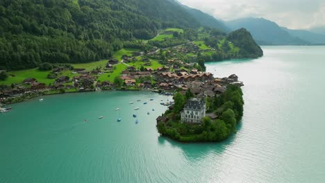 Aerial-view-of-the-Seeburg-Castle-in-Iseltwald,-Switzerland