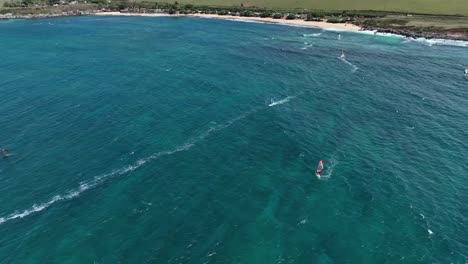 Hawaii-kite-surfers-gliding-across-the-calm-blue-ocean