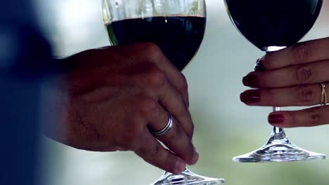 Married-couple-toasting-red-wine-glass-in-slow-motion