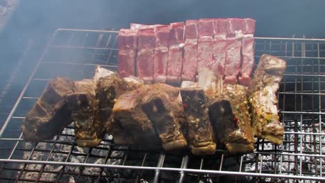 Cooking-lamb-over-the-grill,-braai