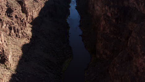 Panning-up-to-reveal-Rio-Grande-River-in-deep-canyon