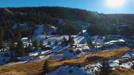 Aerial-footage-of-snow-covered-mountains-near-Central-City-Colorado