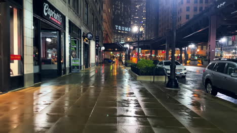 City-walk-in-Empty-glossy-streets-of-Chicago-after-rainy-night-during-quarantine