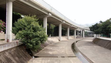 Canal-De-Drenaje-Urbano-En-El-Centro-De-Hong-Kong,-Vista-Aérea