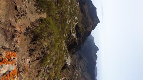 Aerial-of-the-Masca-landscape-with-the-curvy-roads,-Tenerife