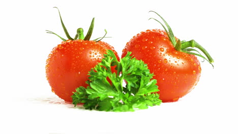 Hermosos-Tomates-Cherry-Rojos-Con-Gotas-De-Agua-Claras-Aisladas-En-Fondo-Blanco