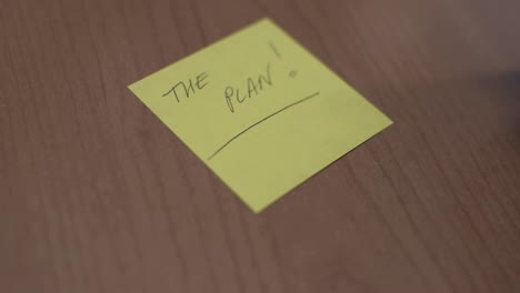Writing-on-a-yellow-post-it-"The-Plan