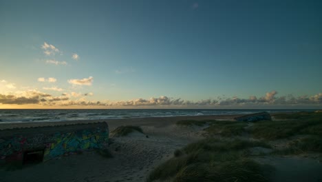 Late-afternoon-sunset-over-the-German-Bunkers-at-Klitmoller-Denmark