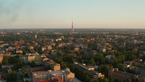 Aerial-view-of-Riga-city-rooftops-with-TV-tower