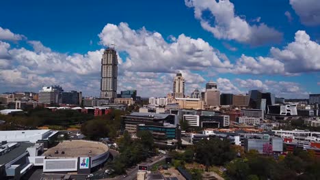 Drone-Aerial-panning-footage-of-Sandton,-Johannesburg,-Gauteng,-South-Africa