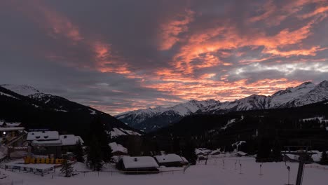 Beautiful-winter-sunrise-over-Koenigsleiten,-Austria---time-lapse