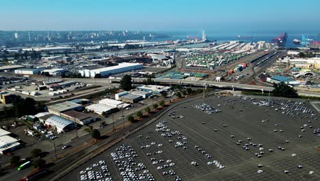 Toma-Aérea-De-Tote-Maritima-Alaska,-Vista-Terminal,-Tacoma,-Washington