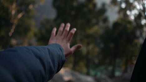 Slo-Mo-Hand-Arm-Forearm-View-Outside-Car-window-of-Mountains-Himachal-in-India-cinematic