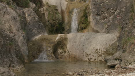 Small-Waterfalls-in-a-Canyon-in-Italy,-Slow-Motion