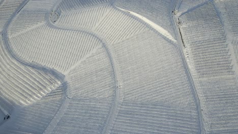 Aerial-View-Of-Snowy-Vineyards-Near-Zell-Weierbach-In-Offenburg,-Germany-During-Winter-Season
