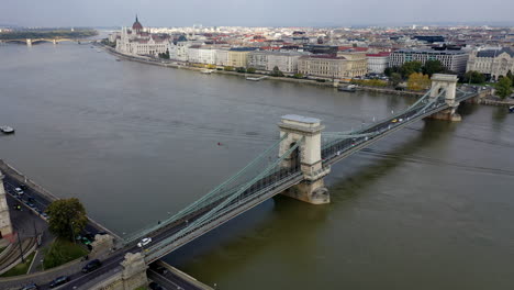 Kettenbrücke-In-Budapest-Und-Donau,-Drohnenansicht