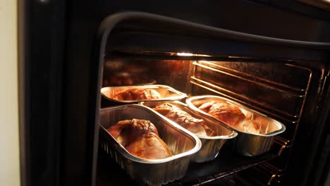 Opening-oven-reveal-sizzling-Christmas-roast-turkey-stuffing-bacon-wrapped-parcels-slow-right-dolly