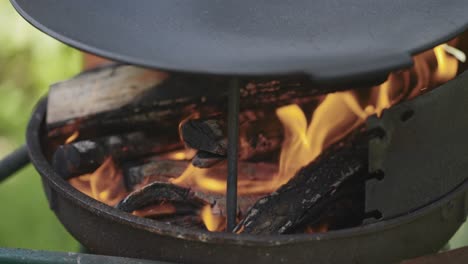 Slow-motion-of-the-wood-burning-in-the-grill