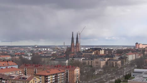 Aerial-skyline-view-of-Uppsala-City-and-the-Cathedral-in-Sweden