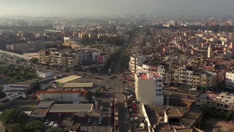 Aerial-reveal-shot-of-a-tramway-in-casablanca