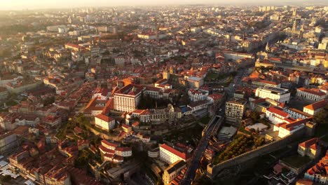 Aerial-drone-footage-of-the-city-center-of-Porto-in-Portugal