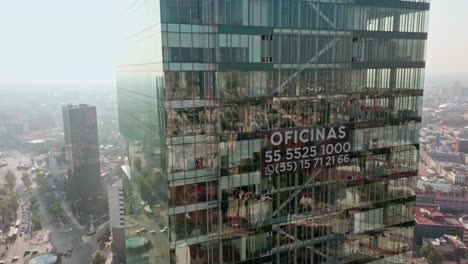 Aerial-drone-shot-of-Torre-Cuarzo-at-day-in-Mexico-City
