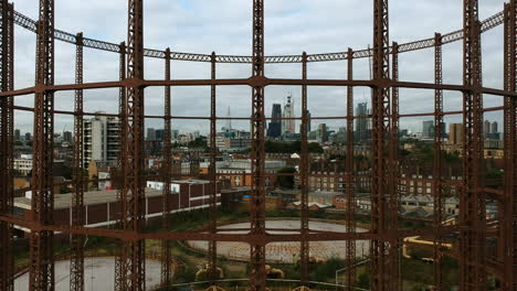 Historic-Victorian-gas-holders-in-Bethnal-Green,-east-London