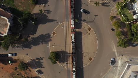 Aerial-top-shot-of-a-tramway-in-Casablanca
