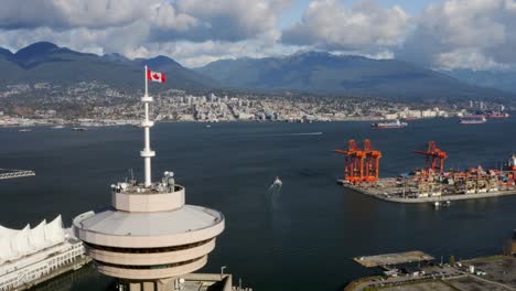 Vancouver-Lookout-At-Harbour-Centre-With-Vancouver-Centerm-Terminal-In-The-Background-In-Canada