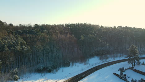 Vista-Aérea-Del-Entorno-Nevado-En-Gdansk,-Polonia,-Rodeada-De-árboles-Verdes-Durante-El-Día---Toma-Aérea