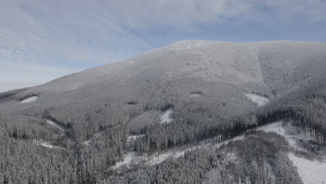 Mountain-range-in-winter,mountainside-forests-under-snow,Czechia