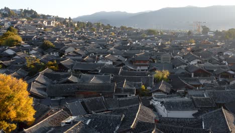 Famous-Old-Town-of-Lijiang-city,-Yunnan-China,-traditional-architecture,-aerial