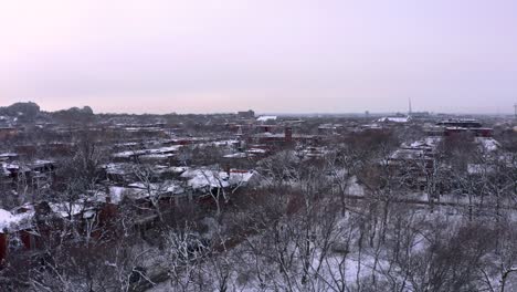 Drone-shot-of-a-residential-neighbourhood-in-Montreal-in-winter