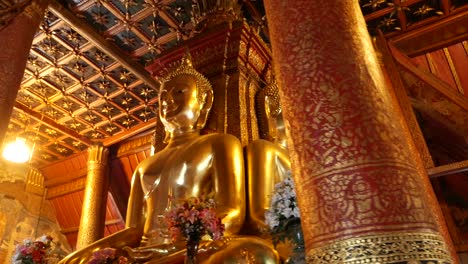 Big-Golden-Buddha-Statue-Located-in-Famous-Wat-Phumin-Temple,-Nan-Province-Thailand