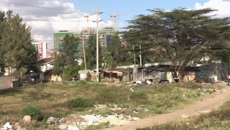 African-city-suburbs,-poor-housing-on-outskirts,-Nairobi,-Kenya