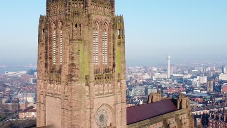 Liverpool-Anglican-cathedral-historical-gothic-landmark-aerial-building-city-skyline-orbiting-left