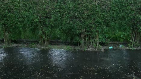 Regenwassertropfen,-Der-Bei-Starkem-Regentag-Im-Garten-Auf-Den-Boden-Fällt