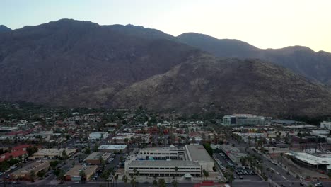 Aerial-view-of-Palm-Springs-City-with-a-mountain-backdrop-in-California
