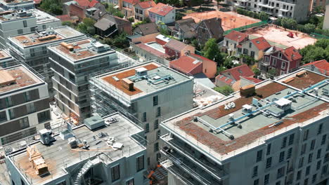 Drone-flying-over-Paris-suburb-modern-condominiums