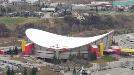 Saddledome-sports-hockey-arena-in-Victoria-Park-in-Calgary,-Alberta,-home-of-the-Calgary,-Flames