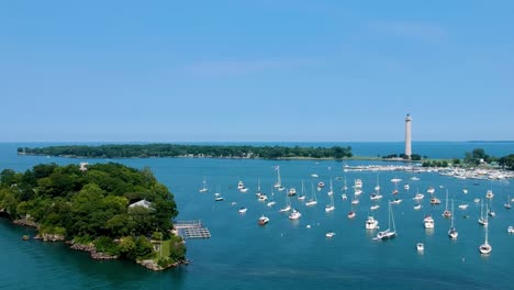Aerial-view-of-Lake-Erie-Summer-landscape-Put-in-Bay,-Ohio,-USA