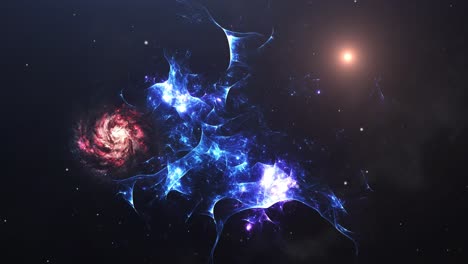 Galaxia-Espiral-Y-Nebulosa-En-El-Universo-Oscuro-4k