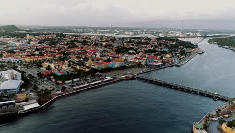 aerial-view-of-Willemstad-,-the-capital-city-of-Curaçao,-a-Dutch-Caribbean-island