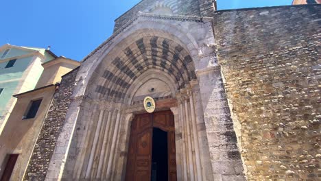 Historical-Facade-Exterior-Of-Roman-Catholic-Diocese-Of-Ventimiglia-San-Remo-In-Sanremo,-Italy