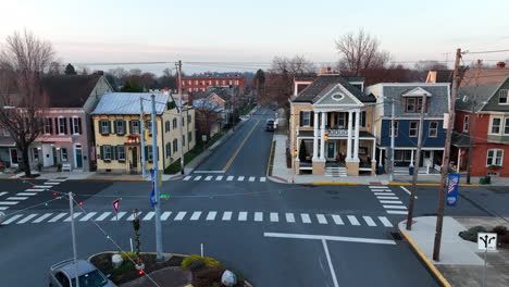 Rising-aerial-reveals-homes-along-street-in-small-town-America