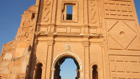 Exterior-Facade-Of-Convent-of-Saint-Augustine-Ruins-From-Spanish-Civil-War-In-Belchite,-Aragon,-Spain