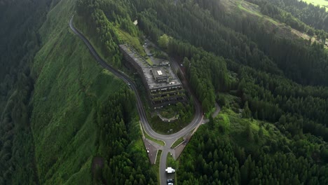 Aerial-static-top-view-of-Monte-Palace-hotel-ruins-São-Miguel,-Azores