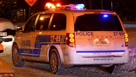 Canadian-Police-car-at-the-scene-of-an-emergency-incident,-Montreal,-Canada