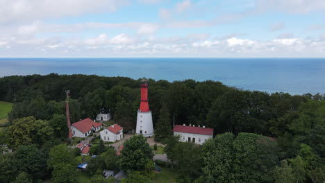 Drone-shot-of-Rozewie-lighthouse-with-sea-in-the-background