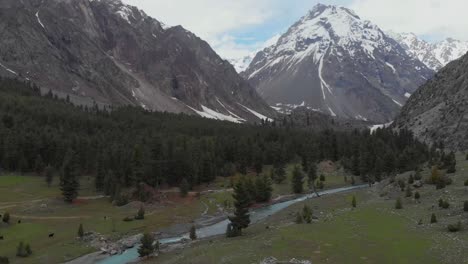 Aerial-View-Of-Naltar-River-In-Mountain-Valley